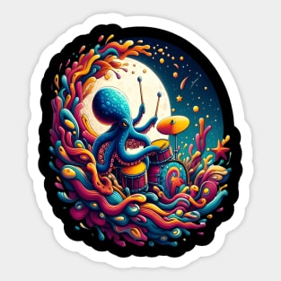 Moonlit Melodies Octopus Drummer Sticker
